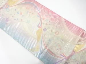 孔雀に組紐・花唐草模様織り出し 袋帯